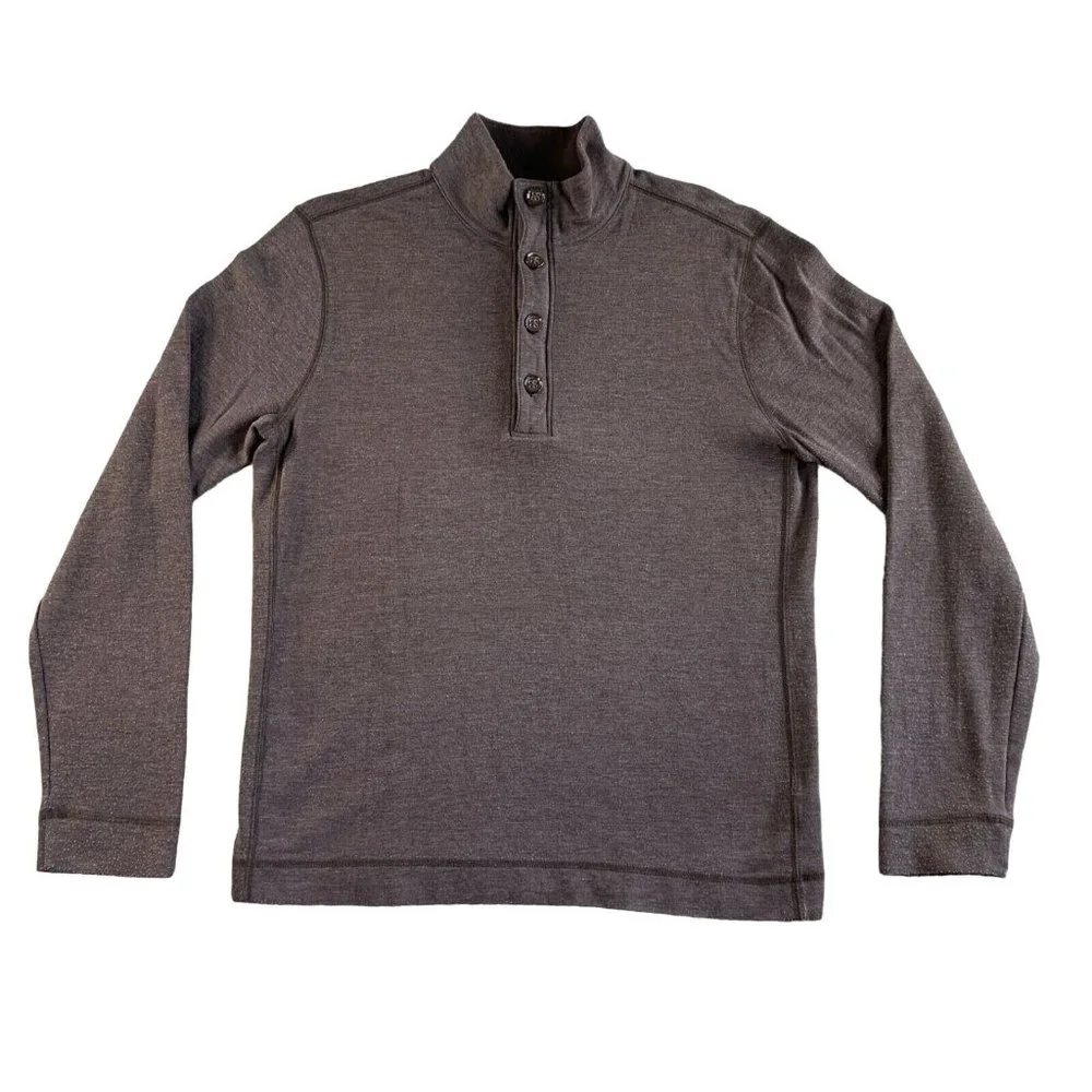 Banana Republic Sweater Mens Medium Brown Button 1/2 Zip Mock Pullover READ‎